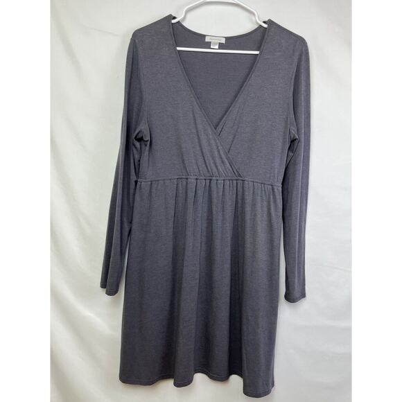 Garnet Hill Women’s Small Gray Long Sleeve Cross Over V-Neck Knee Length Dress - Picture 1 of 7